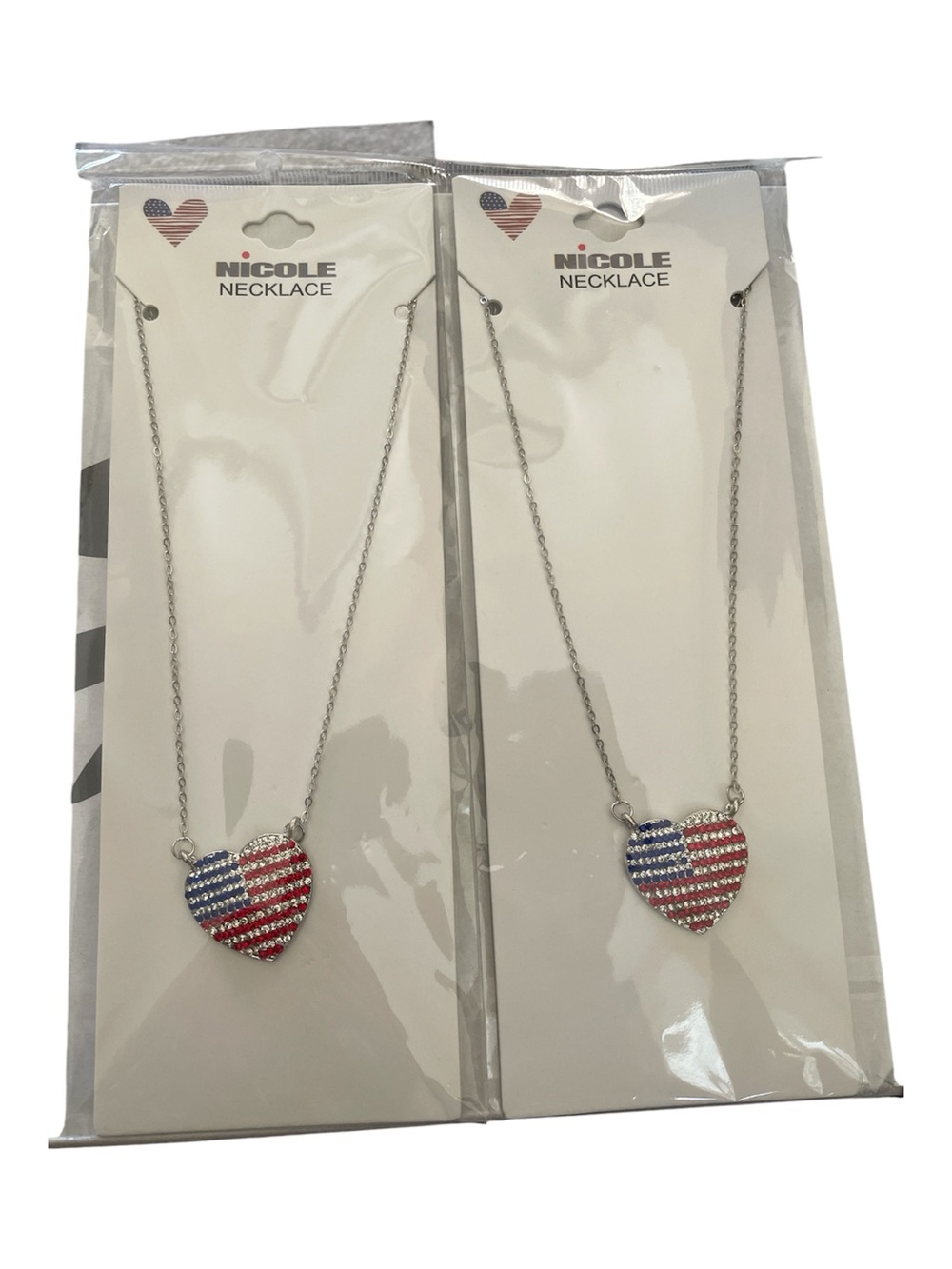 Patriotic USA flag rhinestone heart necklace - bundle of 2